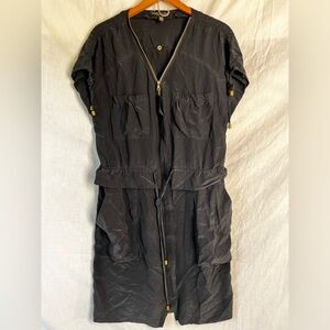 Cynthia Steffe 100 Silk Dress Black Full Zip Short Sleeve Midi Casual Blouson 6